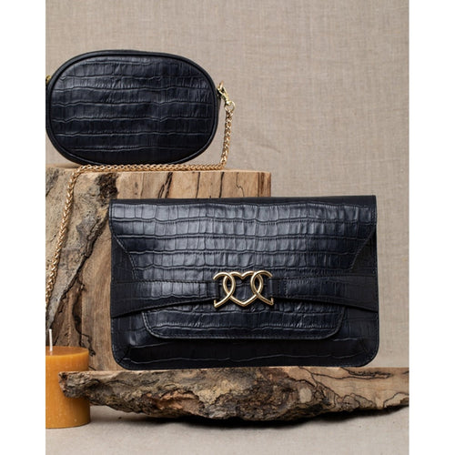 Clutch Nastasia grande - Croco negro - FEEKA - The Bradery