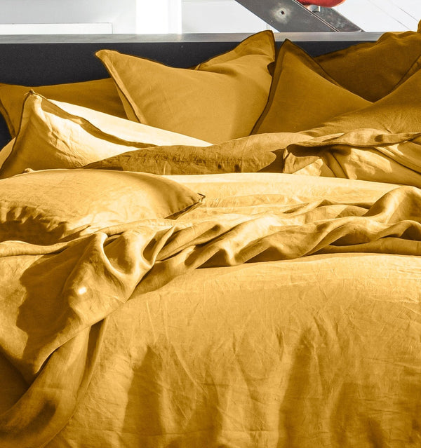 Housse De Couette 100% Lin Lavé Jaune Curry - Baton Rouge - The Bradery