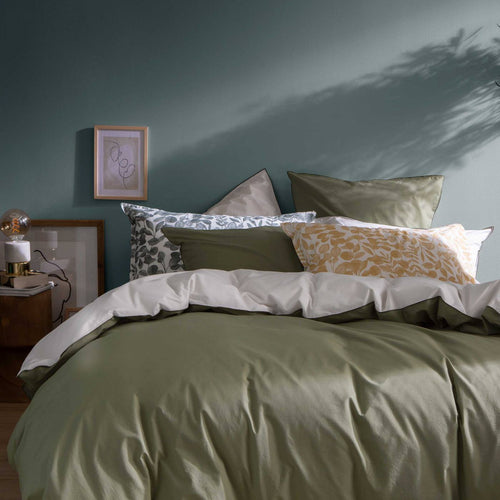 Housse De Couette Douceur Lavee - Olive/Craie - Blanc Cerise - The Bradery
