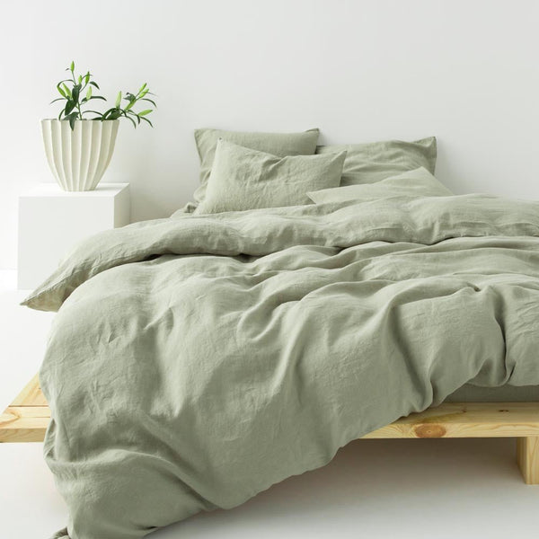 Housse De Couette En Lin Lavé - Sauge - MOST - The Bradery