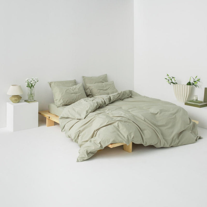 Washed Cotton Percale Duvet Cover - Sage - MOST - The Bradery