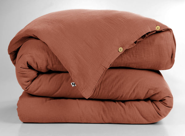 Cotton Gauze Duvet Cover Gaia Terracotta - L'Effet Papillon - The Bradery