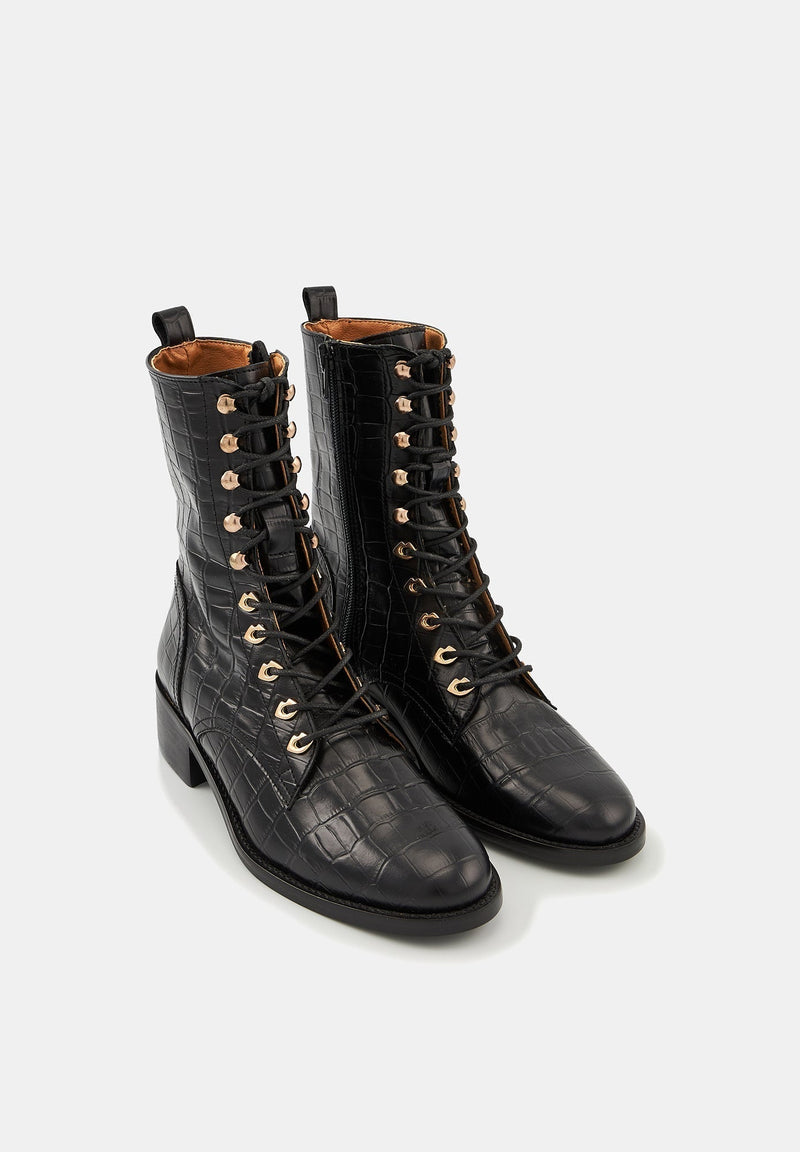 Janis - Cuir façon Croco Noir - Bons Baisers - The Bradery