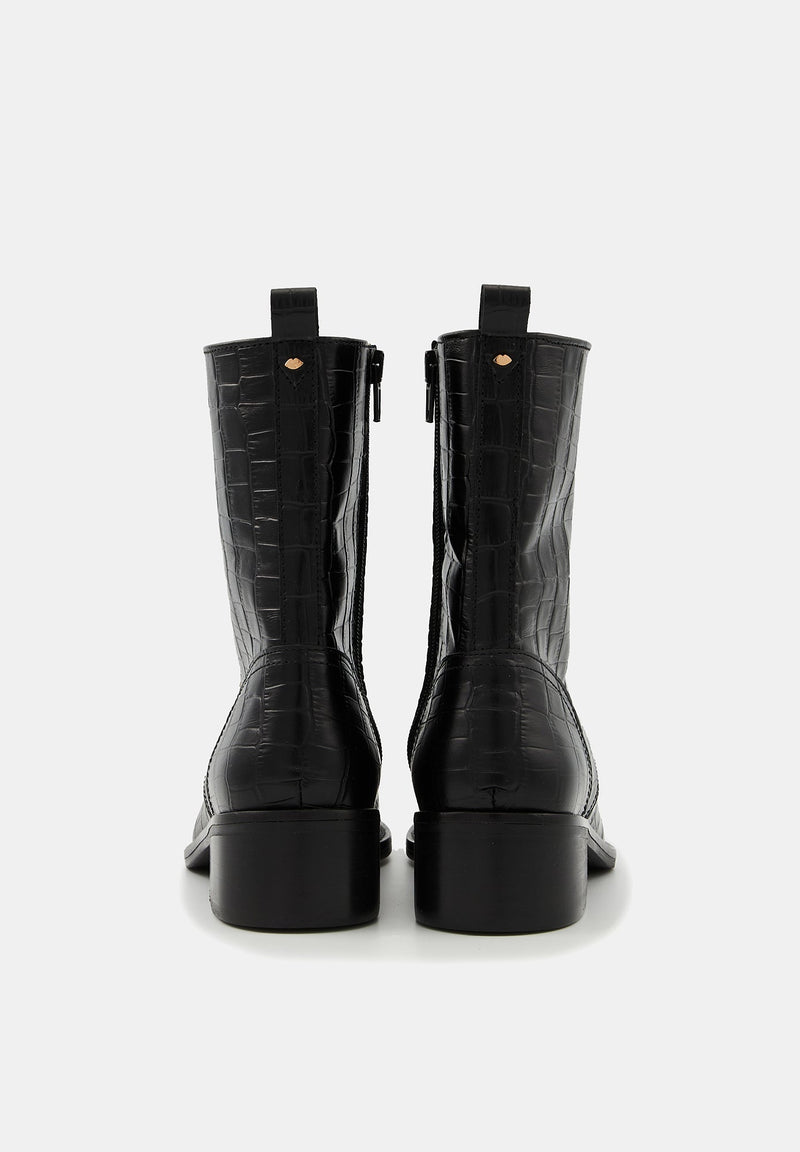 Janis - Cuir façon Croco Noir - Bons Baisers - The Bradery