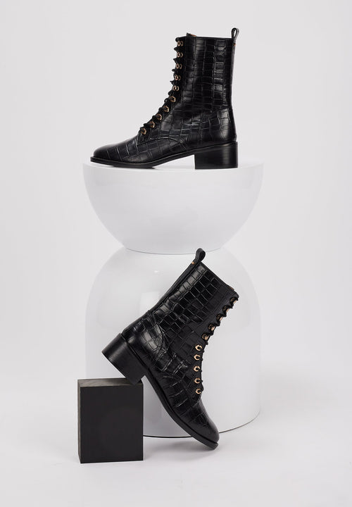 Janis - Cuir façon Croco Noir - Bons Baisers - The Bradery