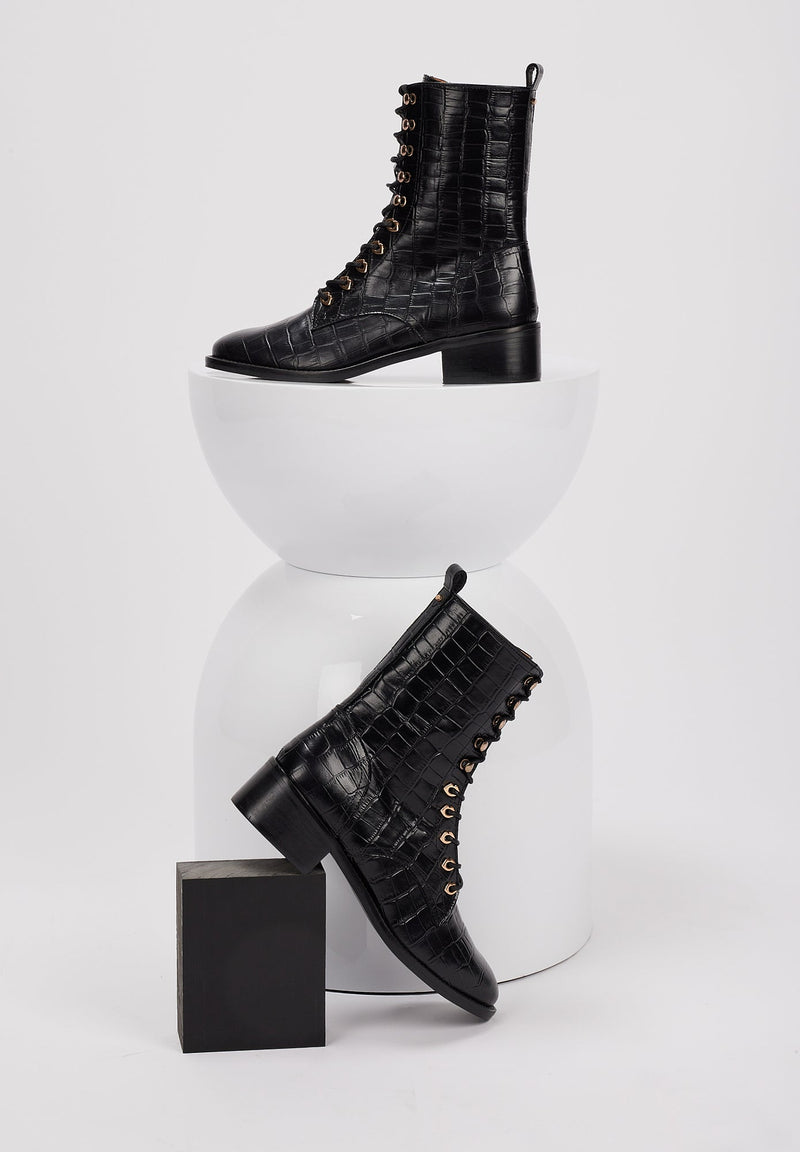 Janis - Cuir façon Croco Noir - Bons Baisers - The Bradery