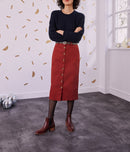 Falda a media pierna con botones en la parte delantera Erine - Ladrillo - Des Petits Hauts - The Bradery