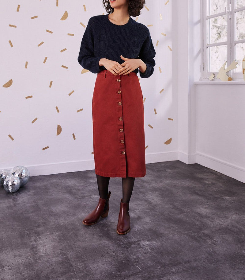 Falda a media pierna con botones en la parte delantera Erine - Ladrillo - Des Petits Hauts - The Bradery