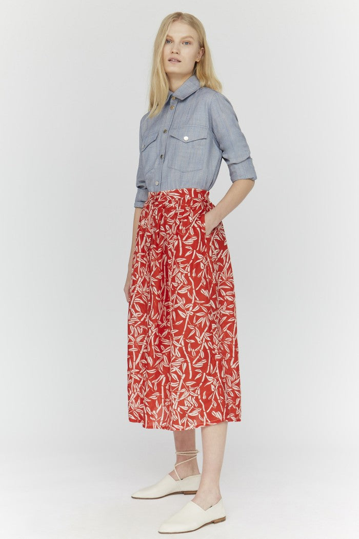 Falda Larga Mendes Light Bamboo - Rojo Lipstick