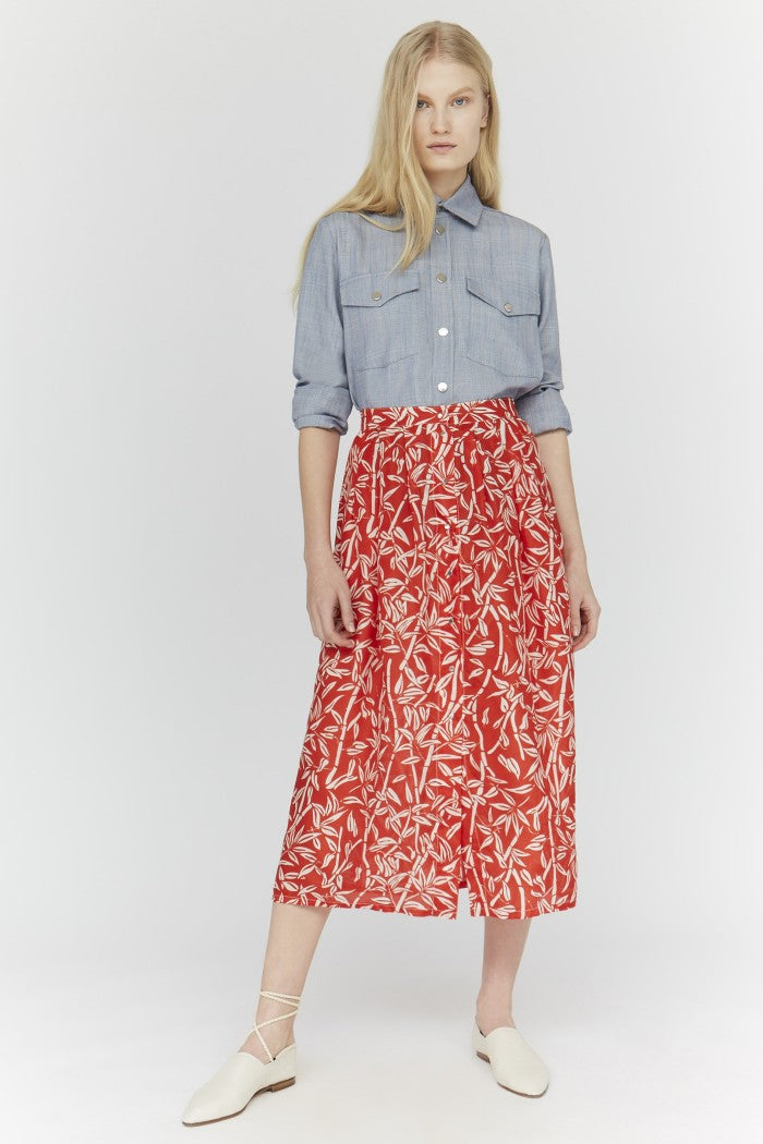 Falda Larga Mendes Light Bamboo - Rojo Lipstick