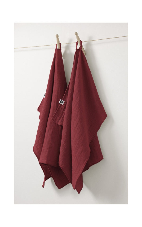 Lot De 2 Essuie-Mains Gaze De Coton Gaia Lie De Vin - L'Effet Papillon - The Bradery