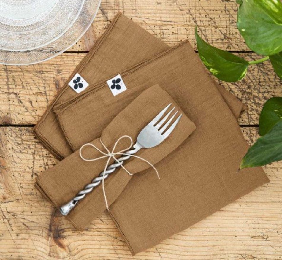 Lot De 3 Serviettes Gaze De Coton Gaïa Camel - L'Effet Papillon - The Bradery