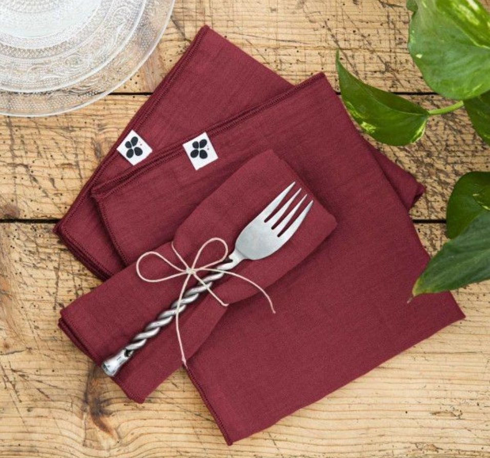 Juego De 3 Servilletas De Gasa De Algodón Gaïa Rojo Vino - El Efecto Mariposa - The Bradery
