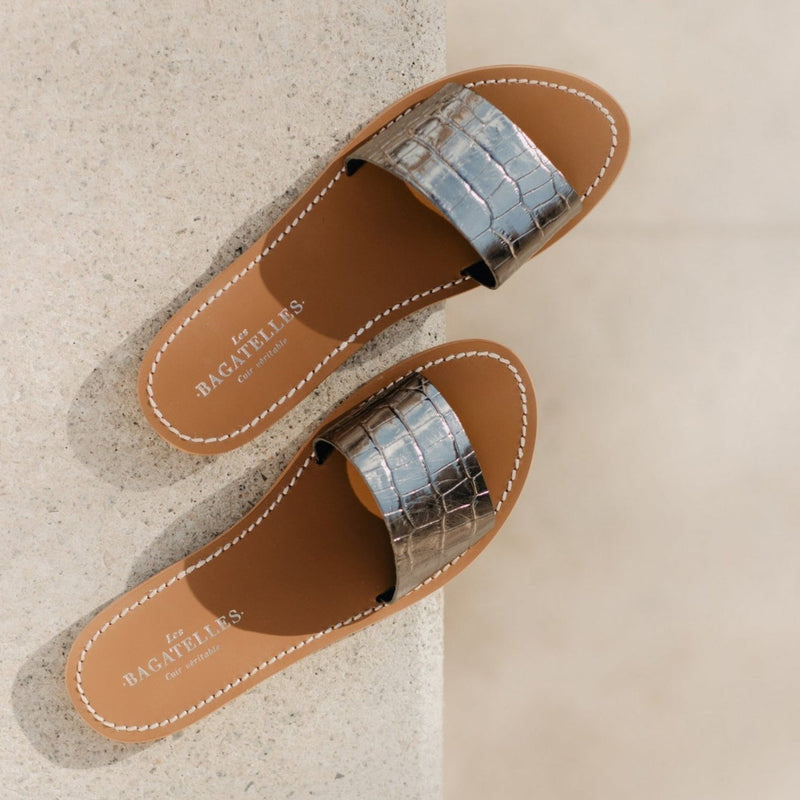 Mules York - MULES Croco Pewter Les Bagatelles