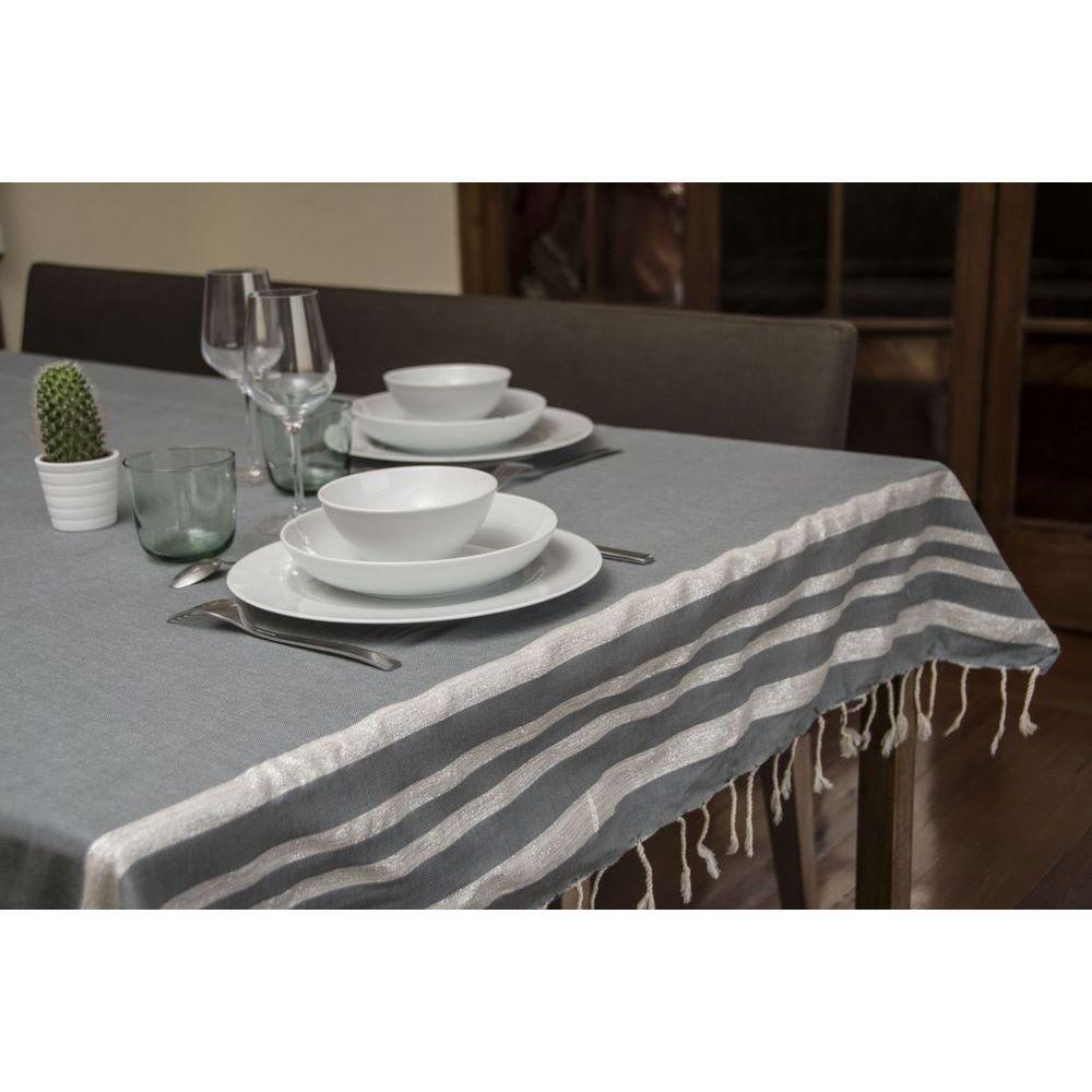 Mantel / Cuadros Lurex XXL Hamptons - Gris Medio / Plata - Febronie -La Bradery