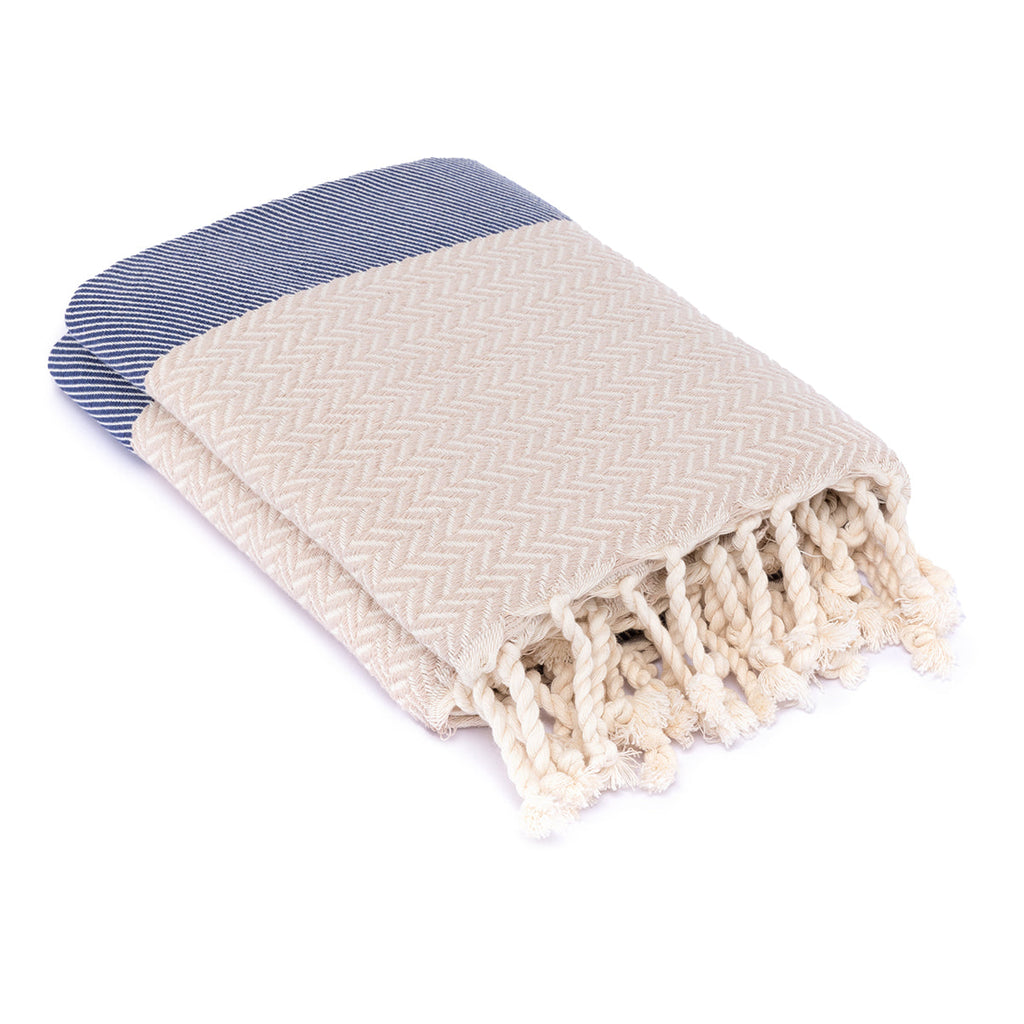 Oslo - Plaid En Coton 130X170 Cm Bleu Marine Et Taupe Clair Plaids Febronie