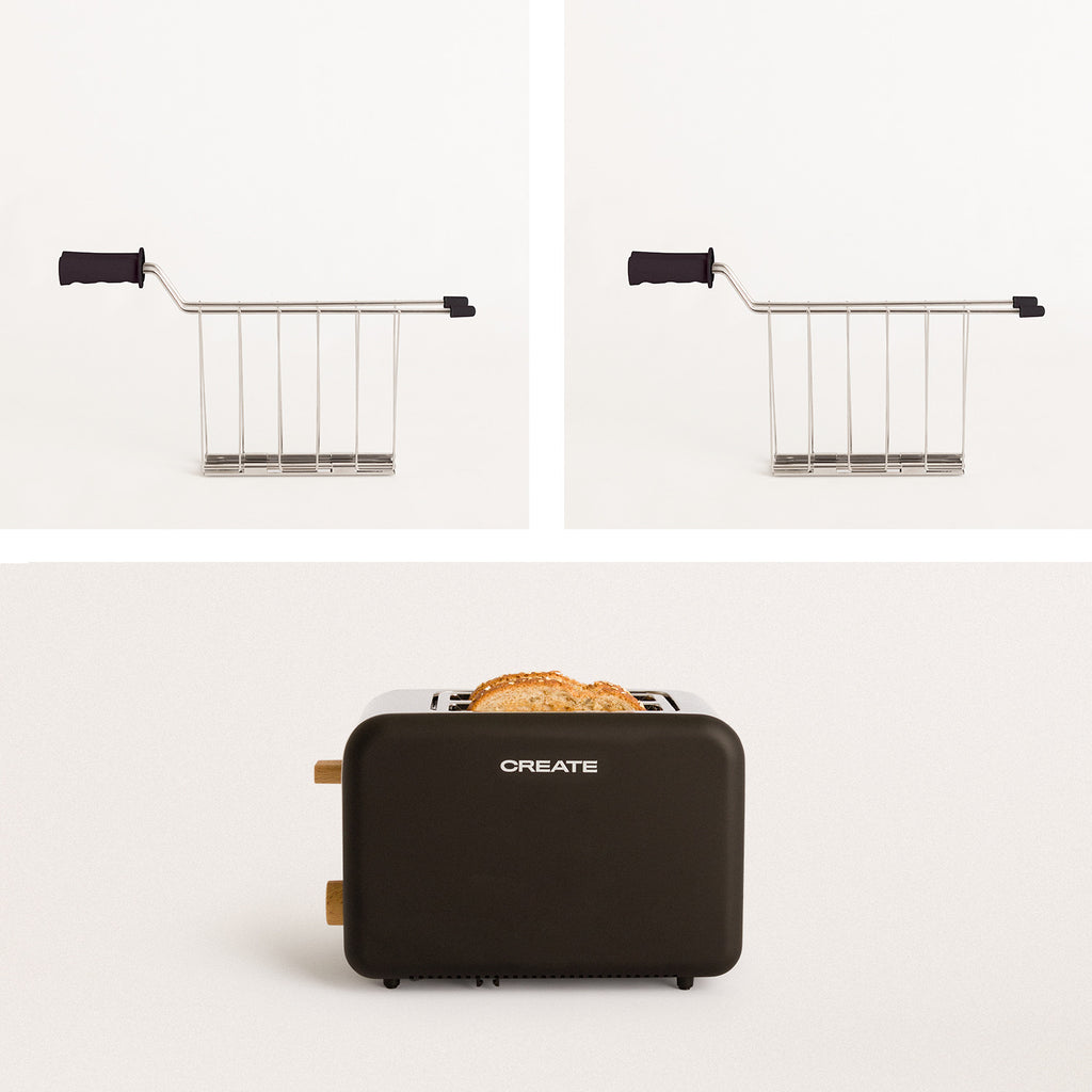 Pack Toast Retro - Tostadora Pequeña De Ranuras Anchas + 2 Rejillas Para Sándwiches - Negro