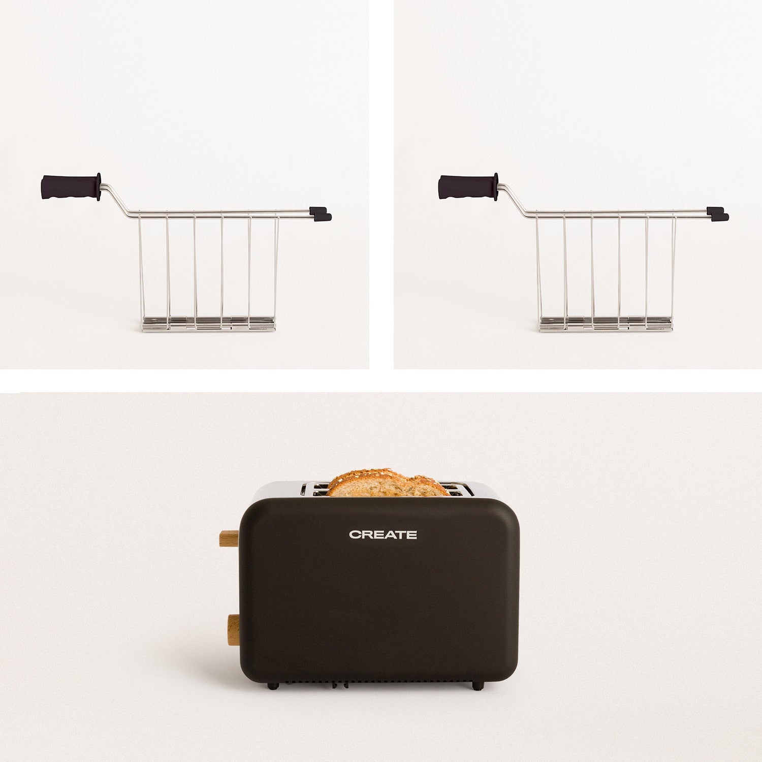 Pack Toast Retro - Tostadora Pequeña De Ranuras Anchas + 2 Rejillas Para Sándwiches - Negro