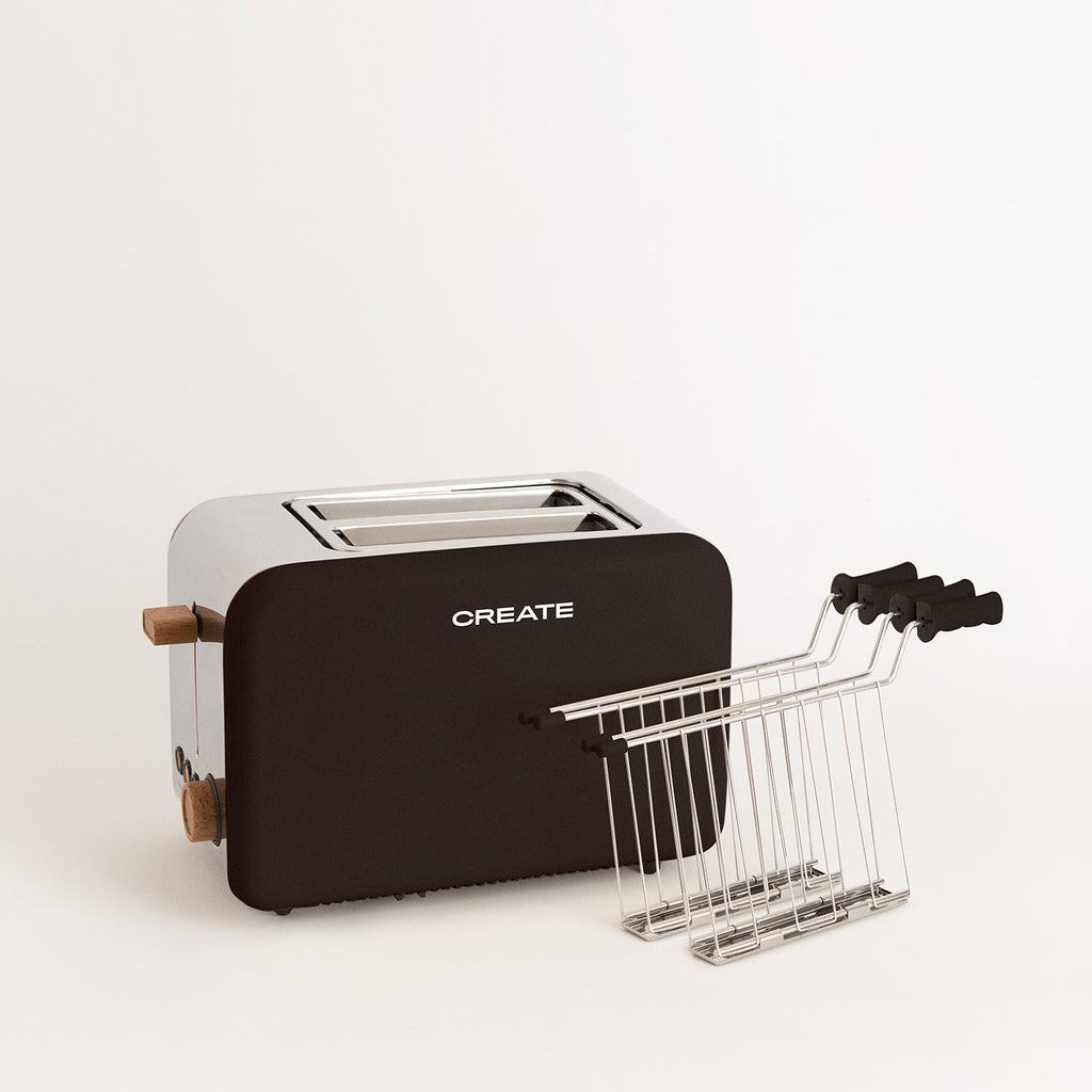 Pack Toast Retro - Tostadora Pequeña De Ranuras Anchas + 2 Rejillas Para Sándwiches - Negro