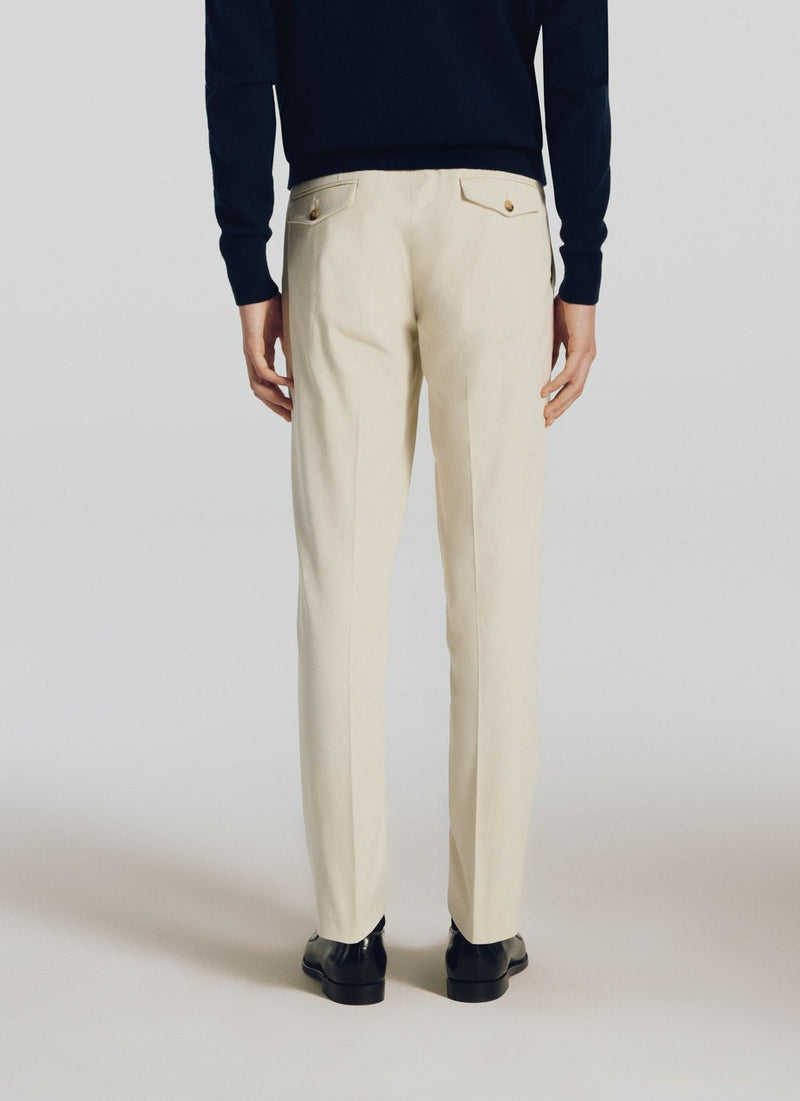 Pantalon Chino En Gabardine De Coton Écru - Ecru - De Fursac - The Bradery