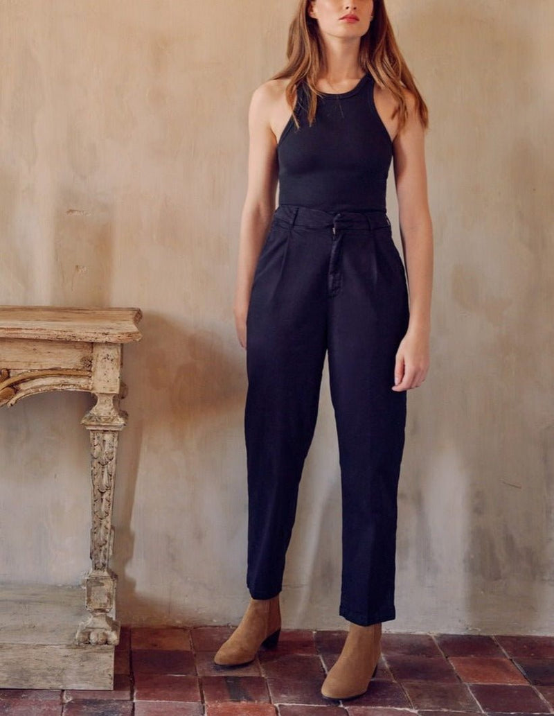 Pantalon Chino Highwaist Cropped Ambre - Black - Reiko - The Bradery