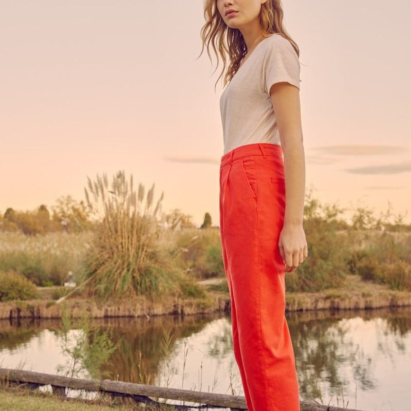 Pantalon Chino Highwaist Cropped Ambre - Flame - Reiko - The Bradery