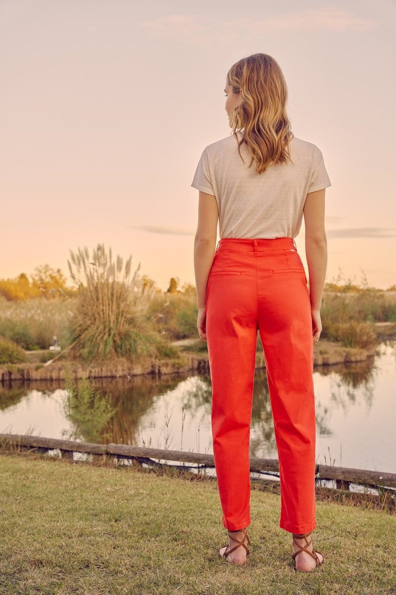 Pantalon Chino Highwaist Cropped Ambre - Flame - Reiko - The Bradery