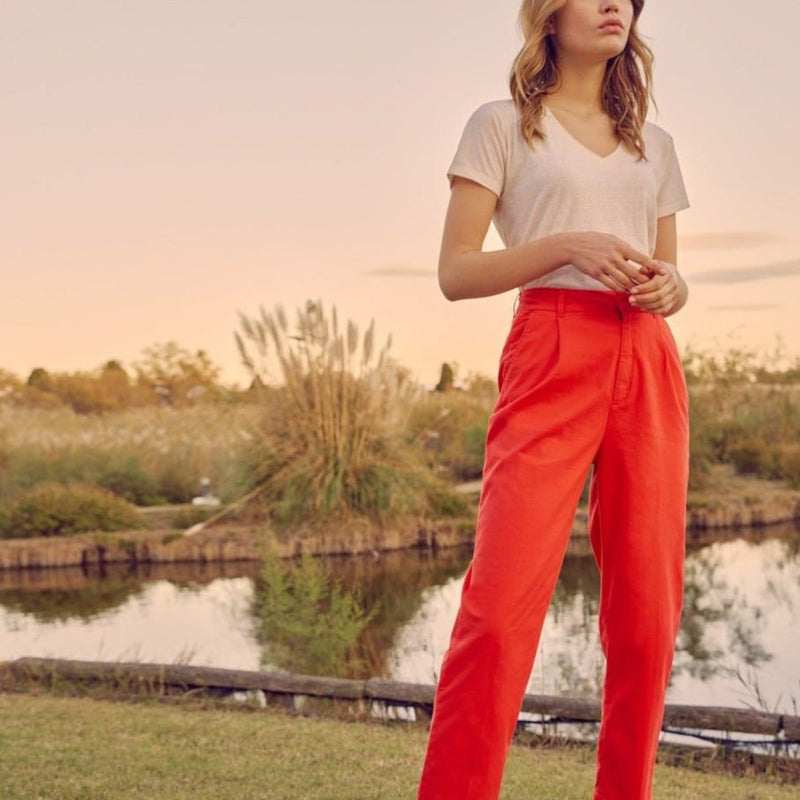 Pantalon Chino Highwaist Cropped Ambre - Flame - Reiko - The Bradery
