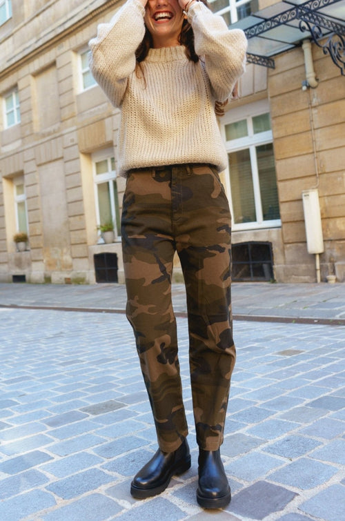 Pantalon Chino Highwaist Cropped Sandy Highwaist Fancy - Camou - Reiko - The Bradery