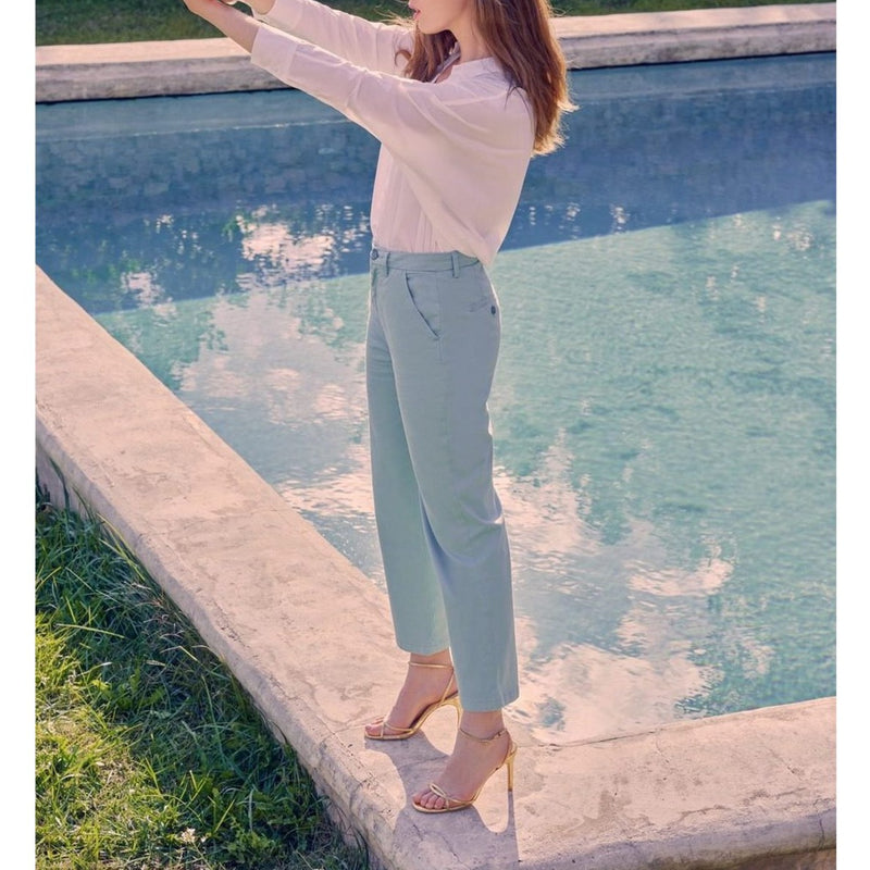 Pantalon Chino Highwaist Cropped Sandyhigh - Aqua - Reiko - The Bradery