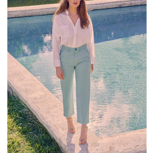 Pantalon Chino Highwaist Cropped Sandyhigh - Aqua - Reiko - The Bradery