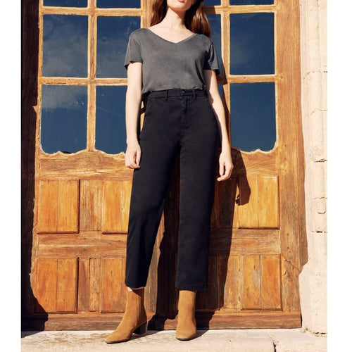 Pantalon Chino Highwaist Cropped Sandyhigh - Black - Reiko - The Bradery