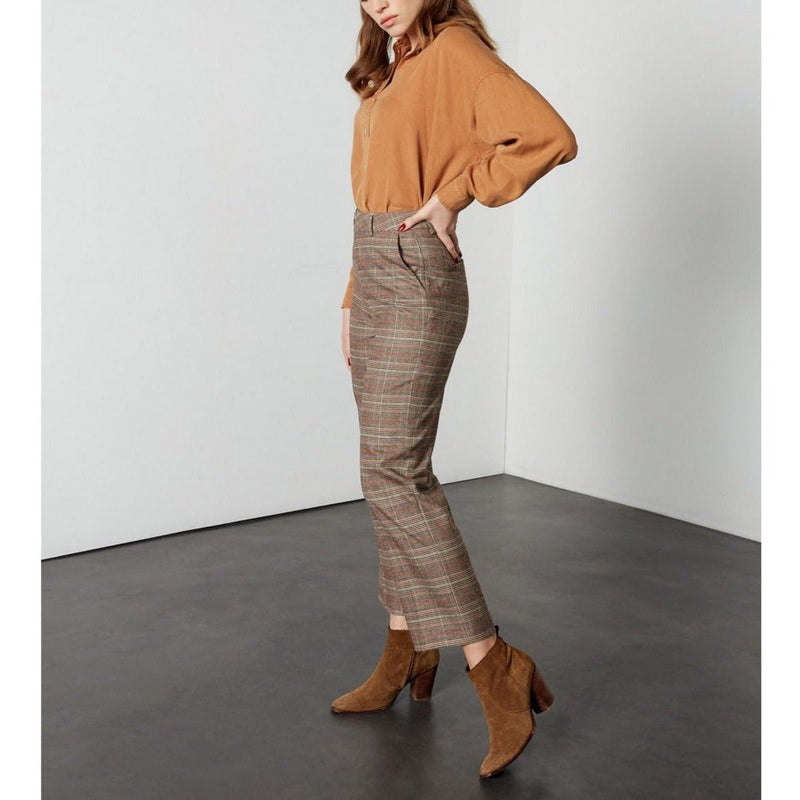 Pantalon Cigarette Pantalon Straight Cropped Laryfancy - Camel Checks - Reiko - The Bradery