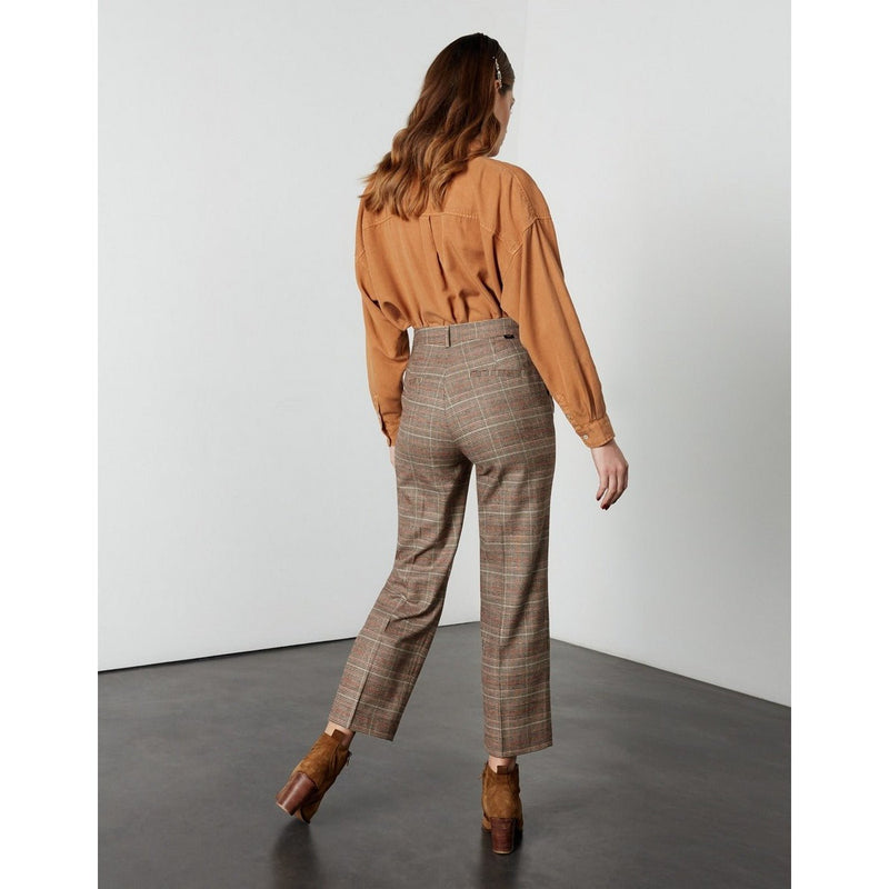 Pantalon Cigarette Pantalon Straight Cropped Laryfancy - Camel Checks - Reiko - The Bradery