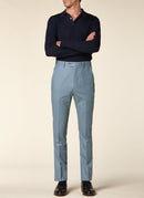 Istretch Wool Flannel Trousers - Blue - De Fursac - The Bradery