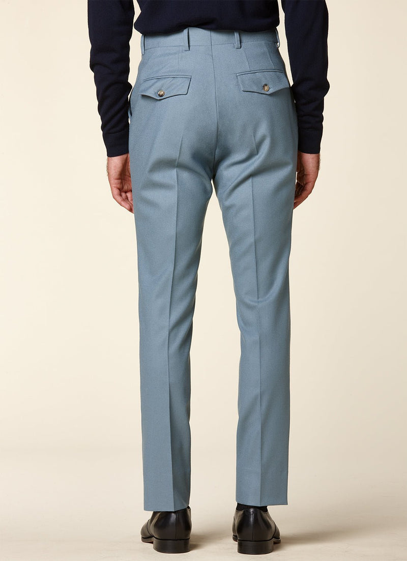 Istretch Wool Flannel Trousers - Blue - De Fursac - The Bradery