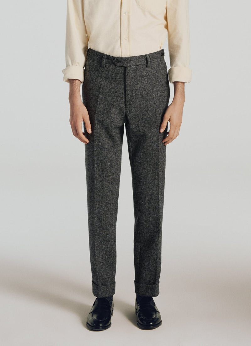 Pantalones grises de lana virgen - Gris, efecto tweed - De Fursac - The Bradery