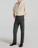 Pantalon En Laine Vierge Grattée Grise - Gris, Effet Tweed - De Fursac - The Bradery