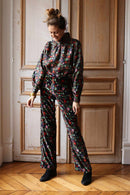 Elise Chalmin | Pantalon Jo en velours de soie Black Flower