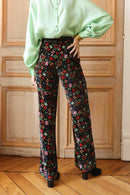 Elise Chalmin | Pantalon Jo en velours de soie Black Flower