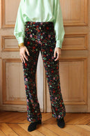 Elise Chalmin | Pantalon Jo en velours de soie Black Flower