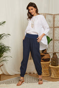 Navy Trousers - Women TROUSERS & SHORTS Autour Du Lin