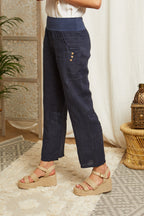 Navy Trousers - Women TROUSERS & SHORTS Autour Du Lin