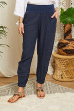 Navy Trousers - Women TROUSERS & SHORTS Autour Du Lin