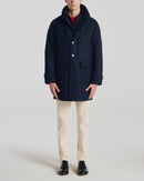 Navy Blue Wool Blend Parka - Navy Blue - De Fursac - The Bradery