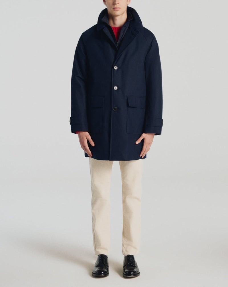 Navy Blue Wool Blend Parka - Navy Blue - De Fursac - The Bradery