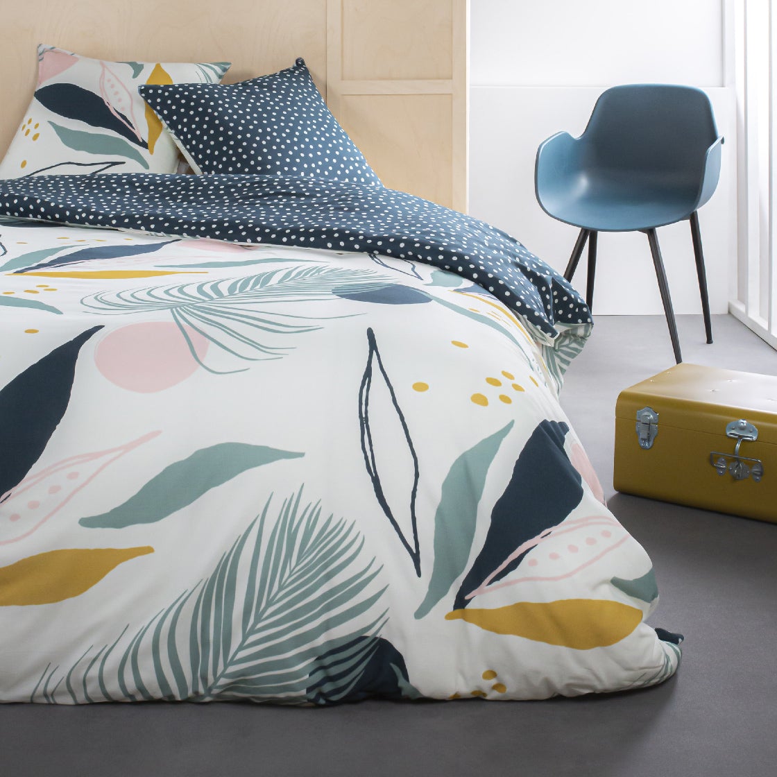 Juego De Cama - 2 Personas - Algodón Estampado Sunshine 6.7 - Liso Azul - TODAY - The Bradery