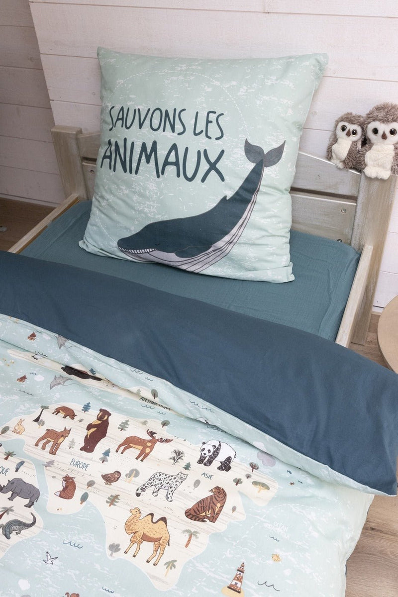 Parure De Lit (Housse De Couette + Taie D'Oreiller) Coton Imprimé Map - L'Effet Papillon - The Bradery