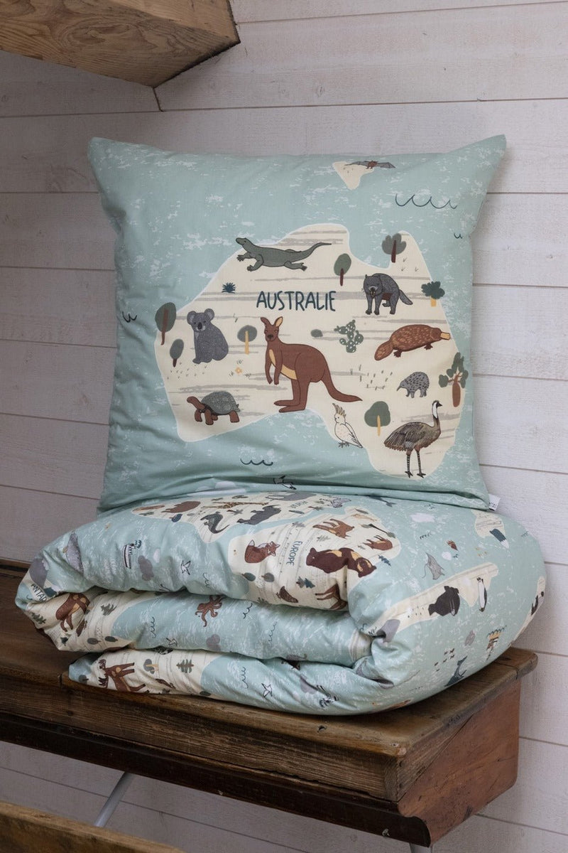 Parure De Lit (Housse De Couette + Taie D'Oreiller) Coton Imprimé Map - L'Effet Papillon - The Bradery