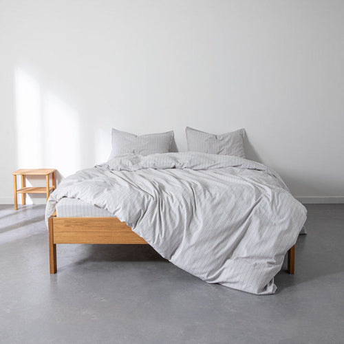 Housse De Couette - En Percale De Coton Lavé - Rayures Bleues